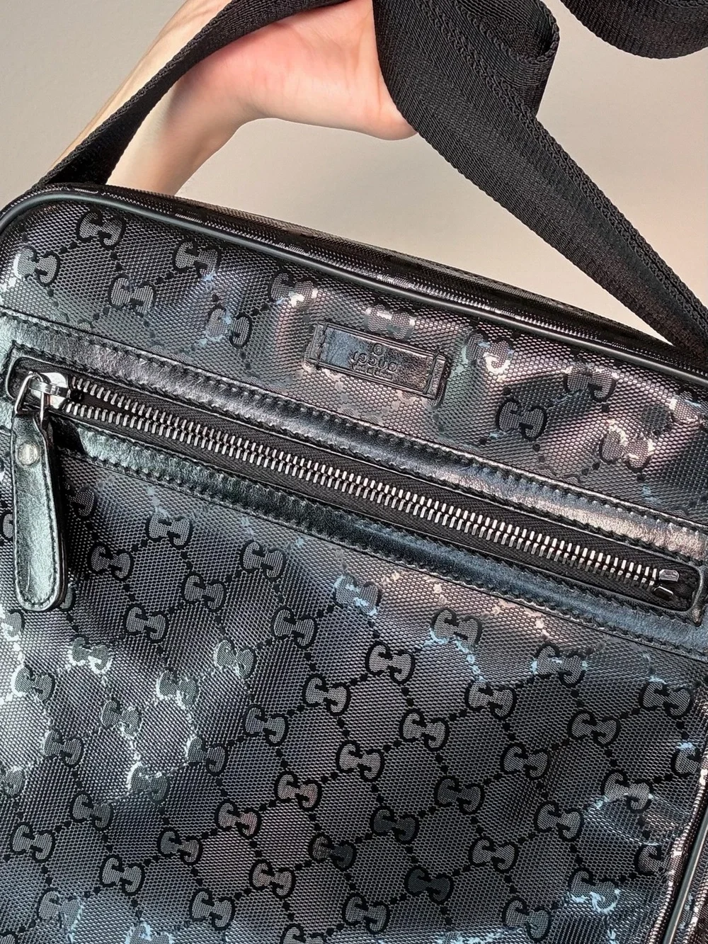 Gucci Black Monogram Crossbody Messenger Bag